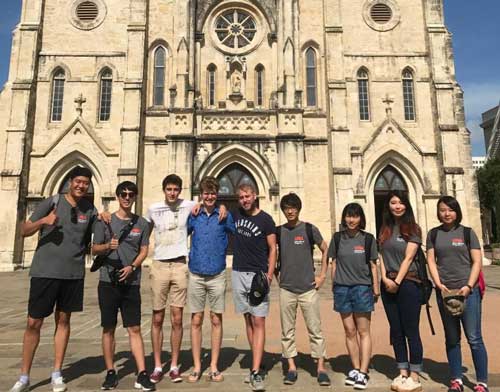 Group of people in front of San Fernando Cathedral