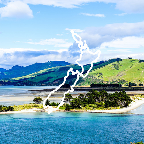 A white outline of an island over an image of a island